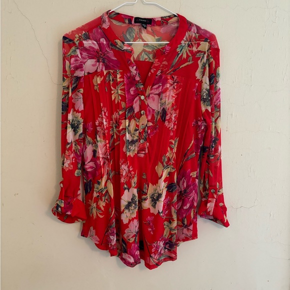 Cocomo Tops - Cocomo long sleeve V neck multi flowered red blouse size small